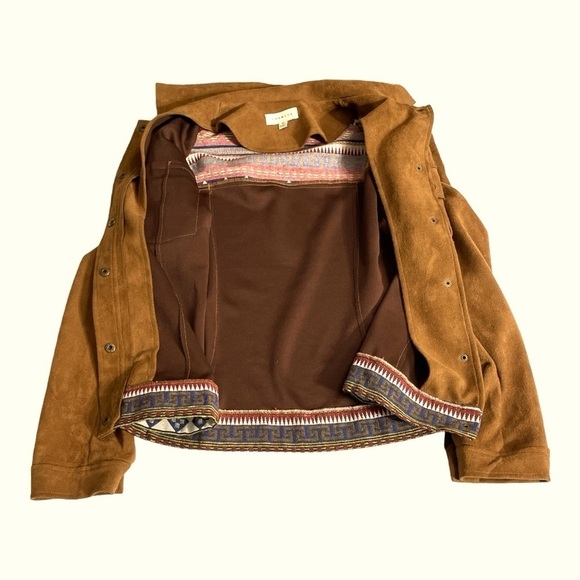 Promesa Suede like material Brown Patterned Button Up Jacket size M - Picture 6 of 11